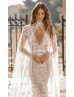 Ivory Sparkling Lace Wedding Dress With Detachable Cape 